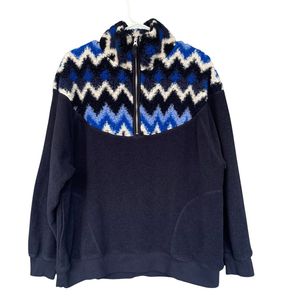 Aerie Womens Hometown Fleece 1/4 Zip Pullover Small Blue Winter‎ Striped Cozy